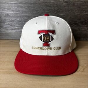 Vintage Touchdown Club Hat Cap Snap Back Mens Red White College Football 90s